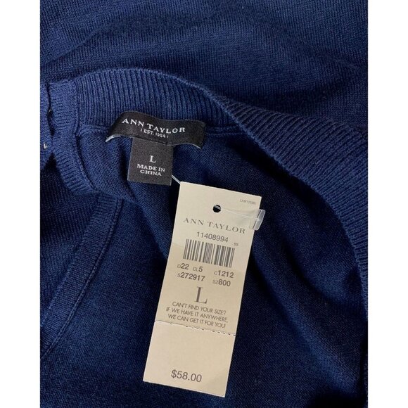 Ann Taylor Women Sweater Shirt Size Large Blue Crew Neck Knitted Keyhole New - Picture 6 of 7